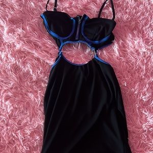 Cutout black and blue mini body con dress